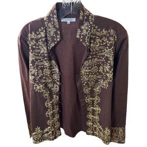 Nara Camicie Brown Gold Embroidery Long shirt